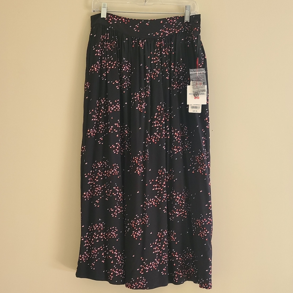 Uniqlo x Ines de la Fressange Black Flamingo Print Midi Skirt - Size 8